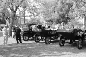 BAKERSFIELD, CA - OCT 24: Judges ponder Pierce Arrows and Ford Model Ts at the