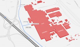 Map of the facilities at Tesla Factory in Fremont, Ca